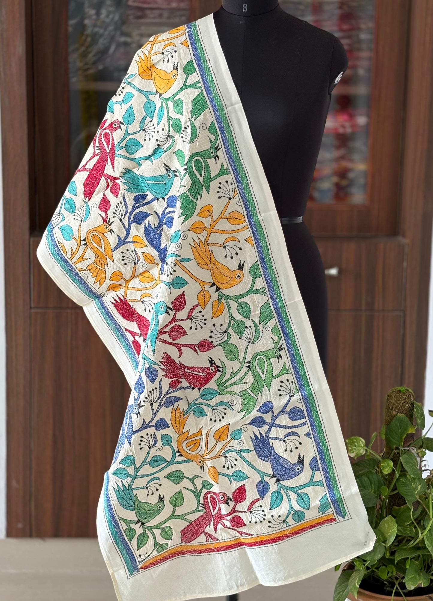 Nakshi Kantha Semi Tusshar silk Stole