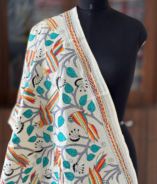 Nakshi Kantha Semi Tusshar silk Stole