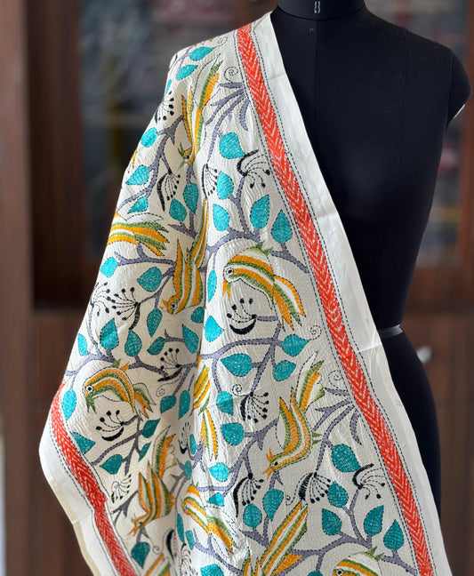 Nakshi Kantha Semi Tusshar silk Stole