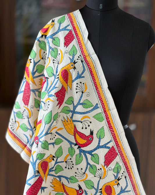 Nakshi Kantha Semi Tusshar silk Stole