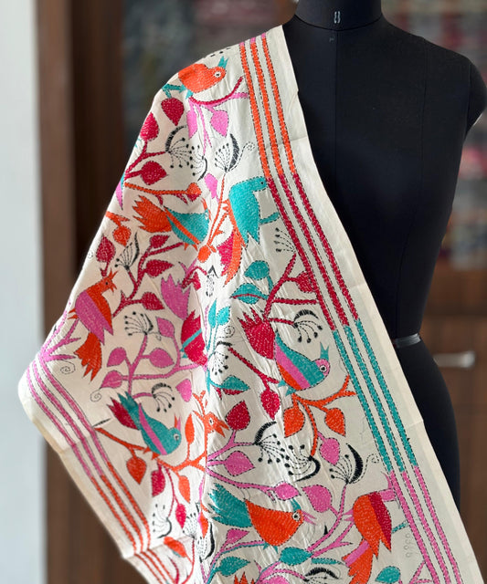 Nakshi Kantha Semi Tusshar silk Stole