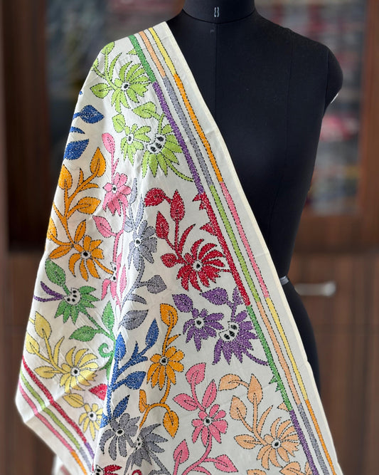 Nakshi Kantha Semi Tusshar silk Stole