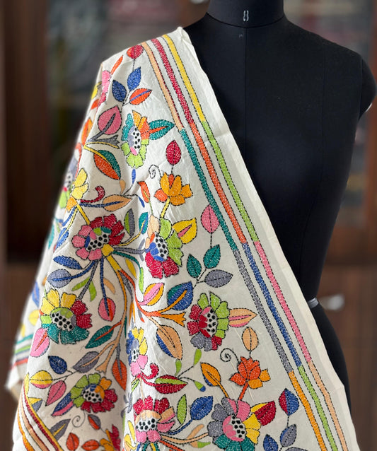 Nakshi Kantha Semi Tusshar silk Stole