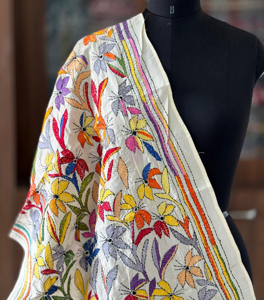 Nakshi Kantha Semi Tusshar silk Stole
