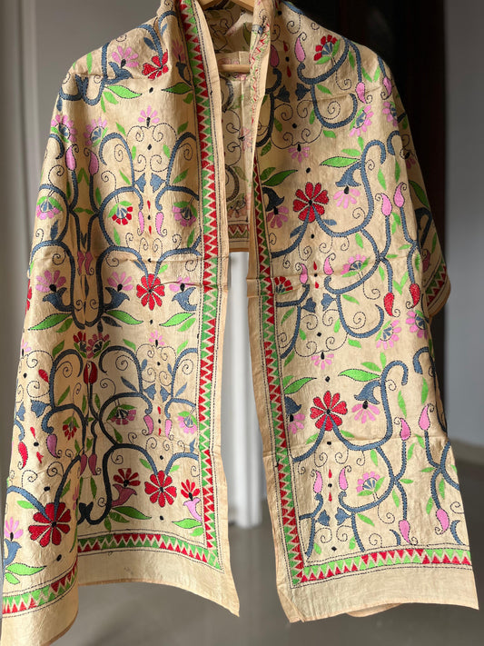 Kantha Pure Silk Stole 22″