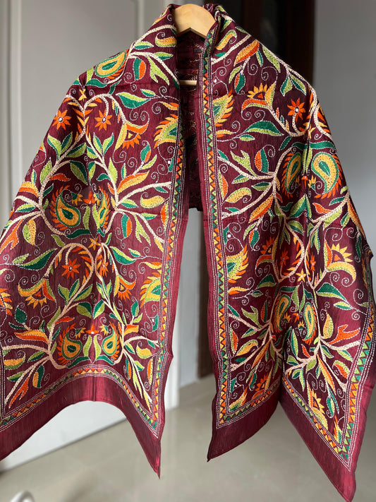Kantha Pure Silk Stole 22″