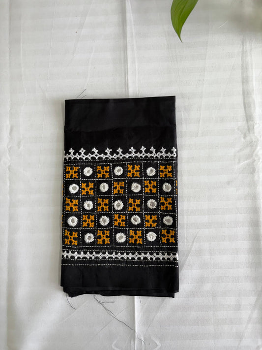 Black Gujrati work blouse pieces in art silk 1 mtr
