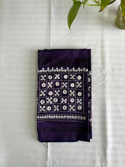 Purple Gujrati work blouse pieces in art silk 1 mtr