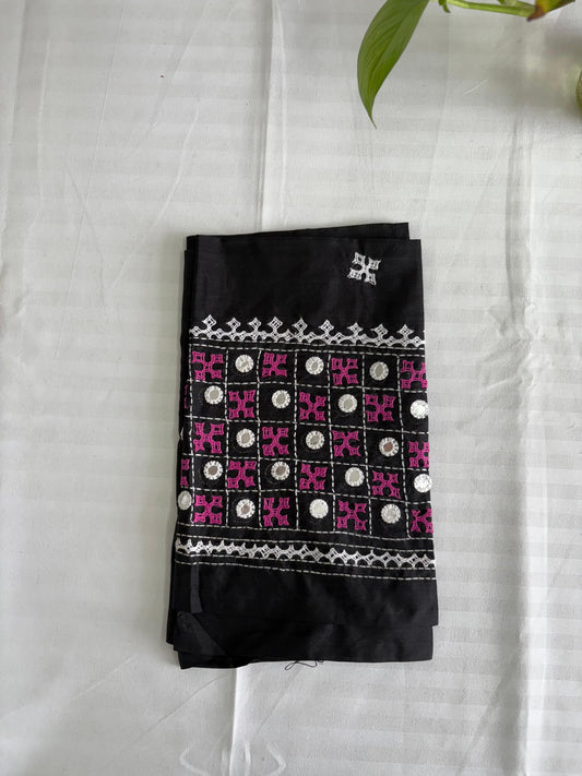 Black Gujrati work blouse pieces in art silk 1 mtr
