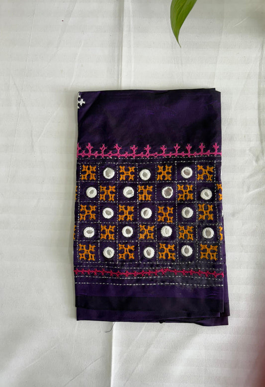 Purple Gujrati work blouse pieces in art silk 1 mtr
