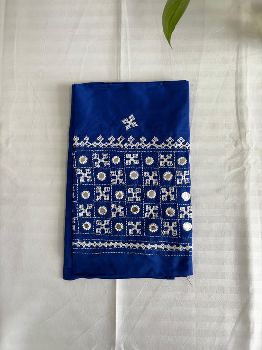 Blue Gujrati work blouse pieces in art silk 1 mtr