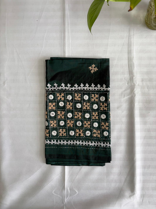 Green Gujrati work blouse pieces in art silk 1 mtr