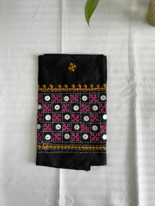 Black Gujrati work blouse pieces in art silk 1 mtr