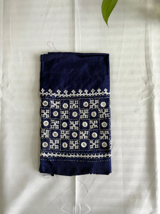 Navy Blue Gujrati work blouse pieces in art silk 1 mtr
