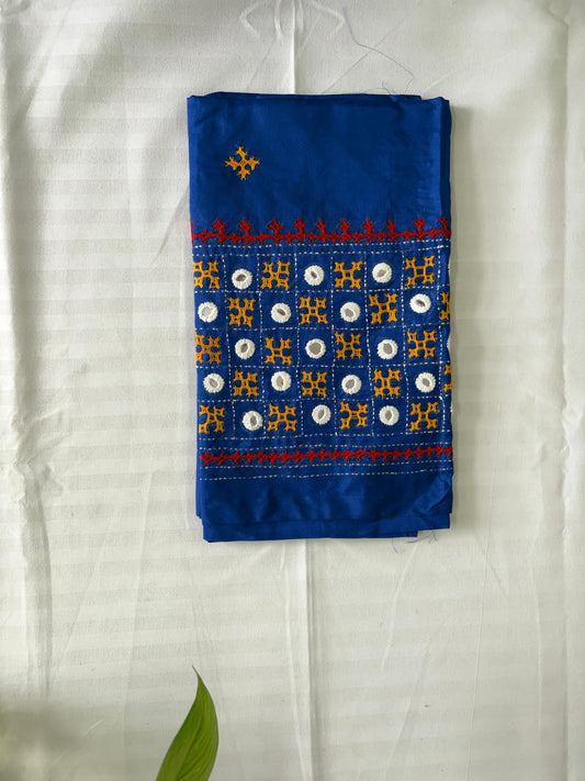 Blue Gujrati work blouse pieces in art silk 1 mtr
