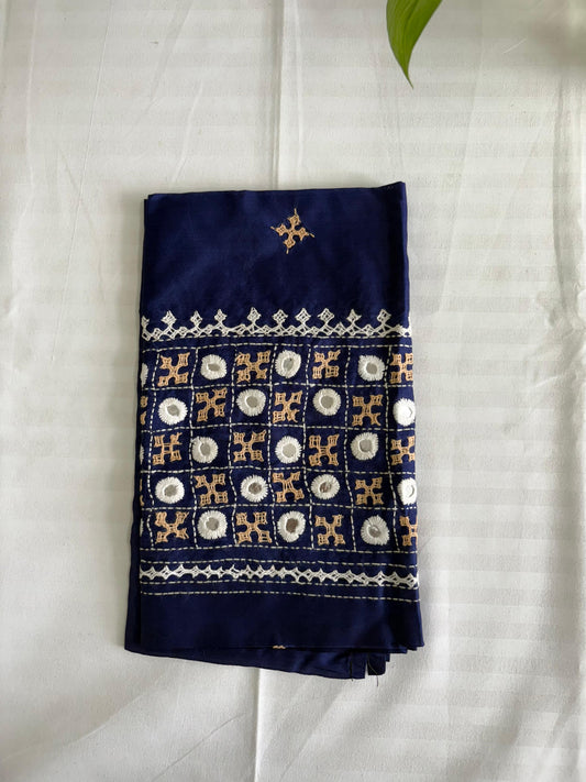 Blue Gujrati work blouse pieces in art silk 1 mtr