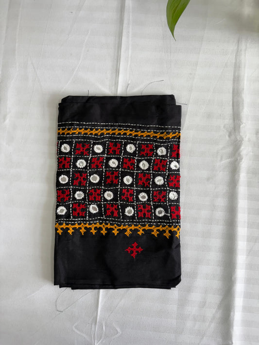Black Gujrati work blouse pieces in art silk 1 mtr