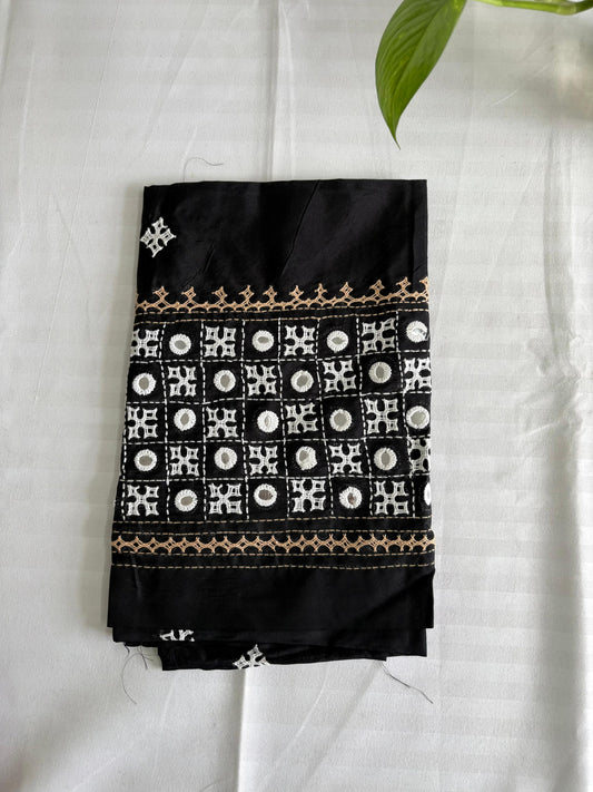 Black Gujrati work blouse pieces in art silk 1 mtr