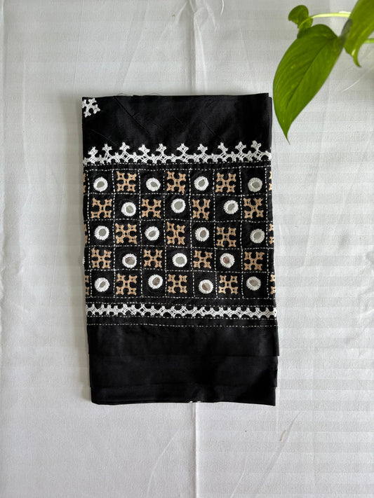 Black Gujrati work blouse pieces in art silk 1 mtr