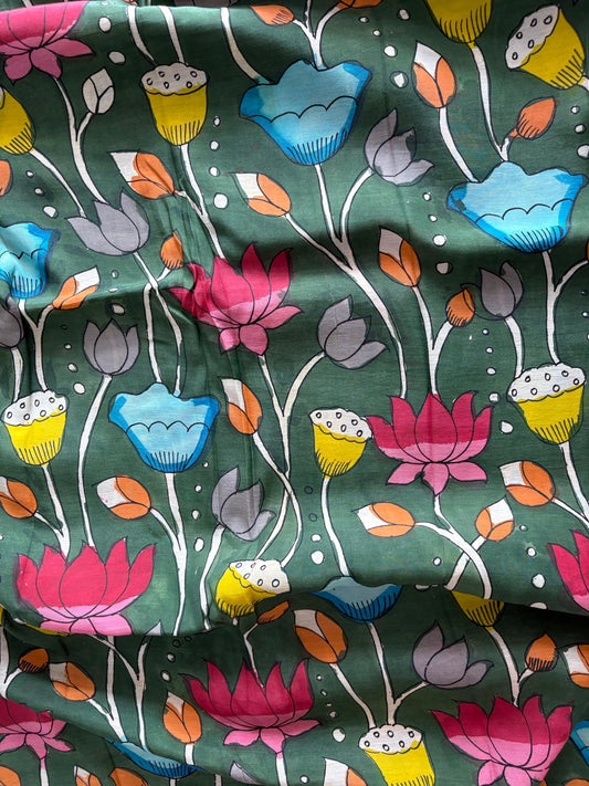 Pen Kalamkari hand painted Banglore silk fabric