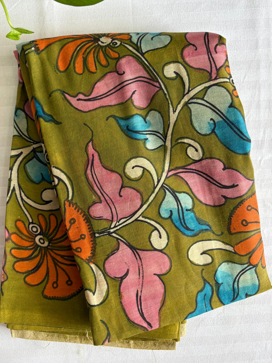 Pen Kalamkari hand painted Banglore silk fabric
