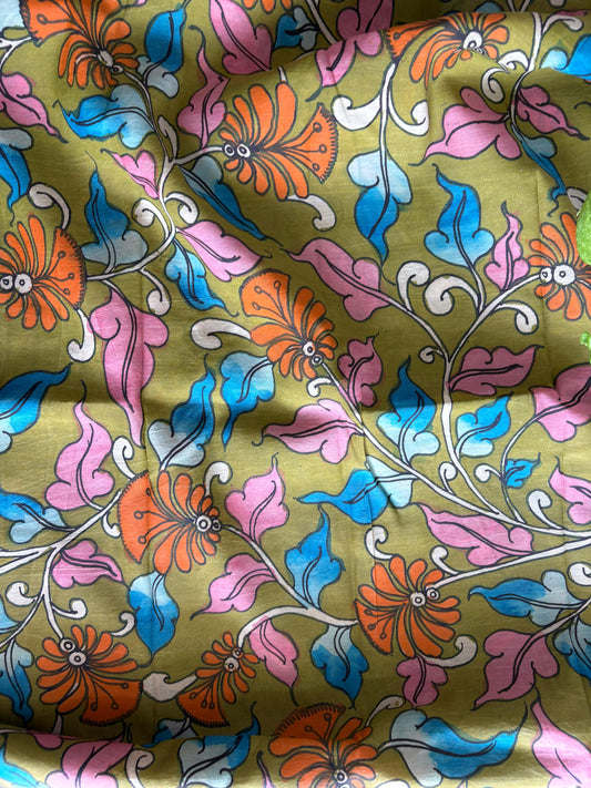 Pen Kalamkari hand painted Banglore silk fabric