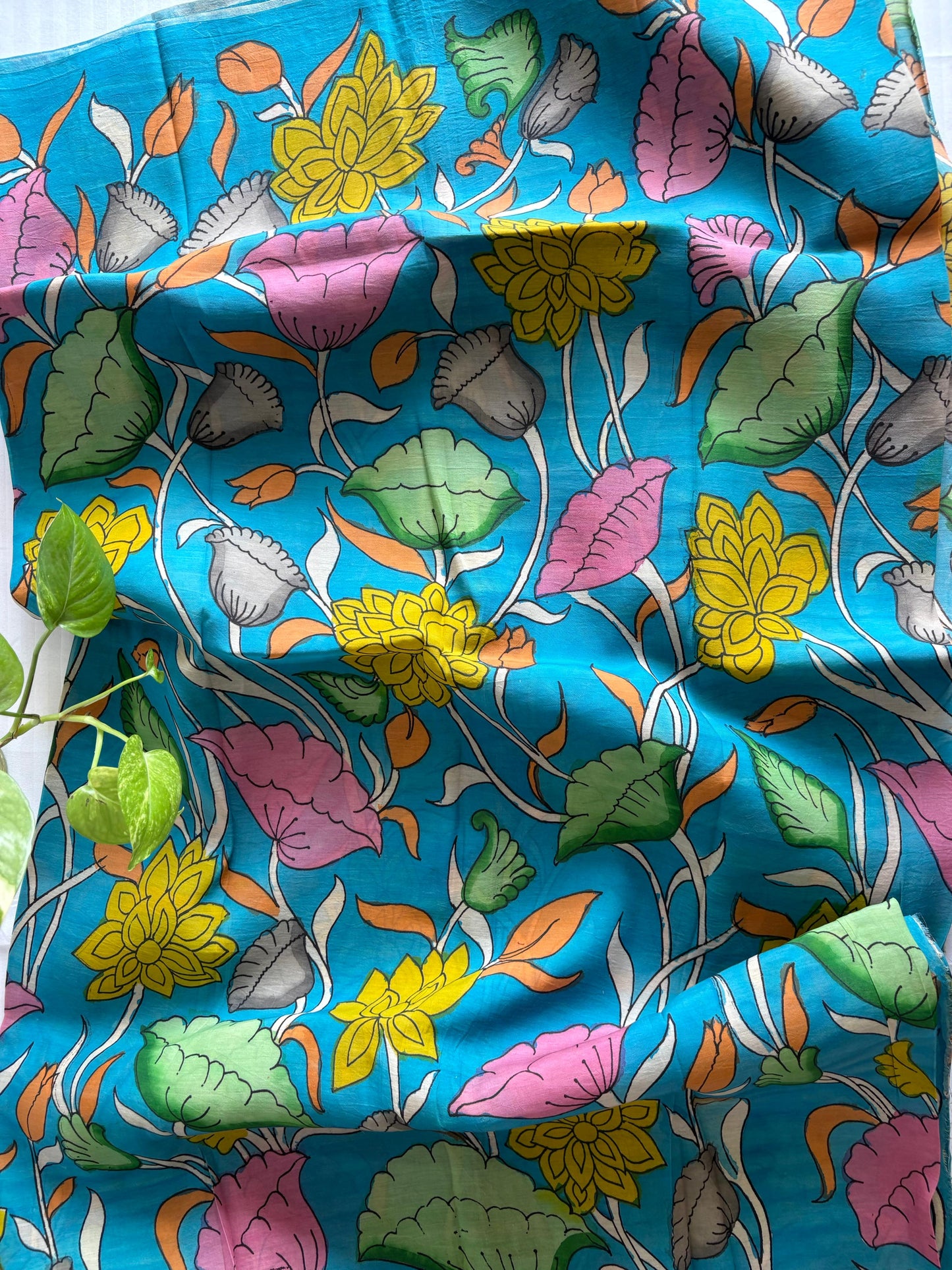 Pen Kalamkari hand painted Banglore silk fabric