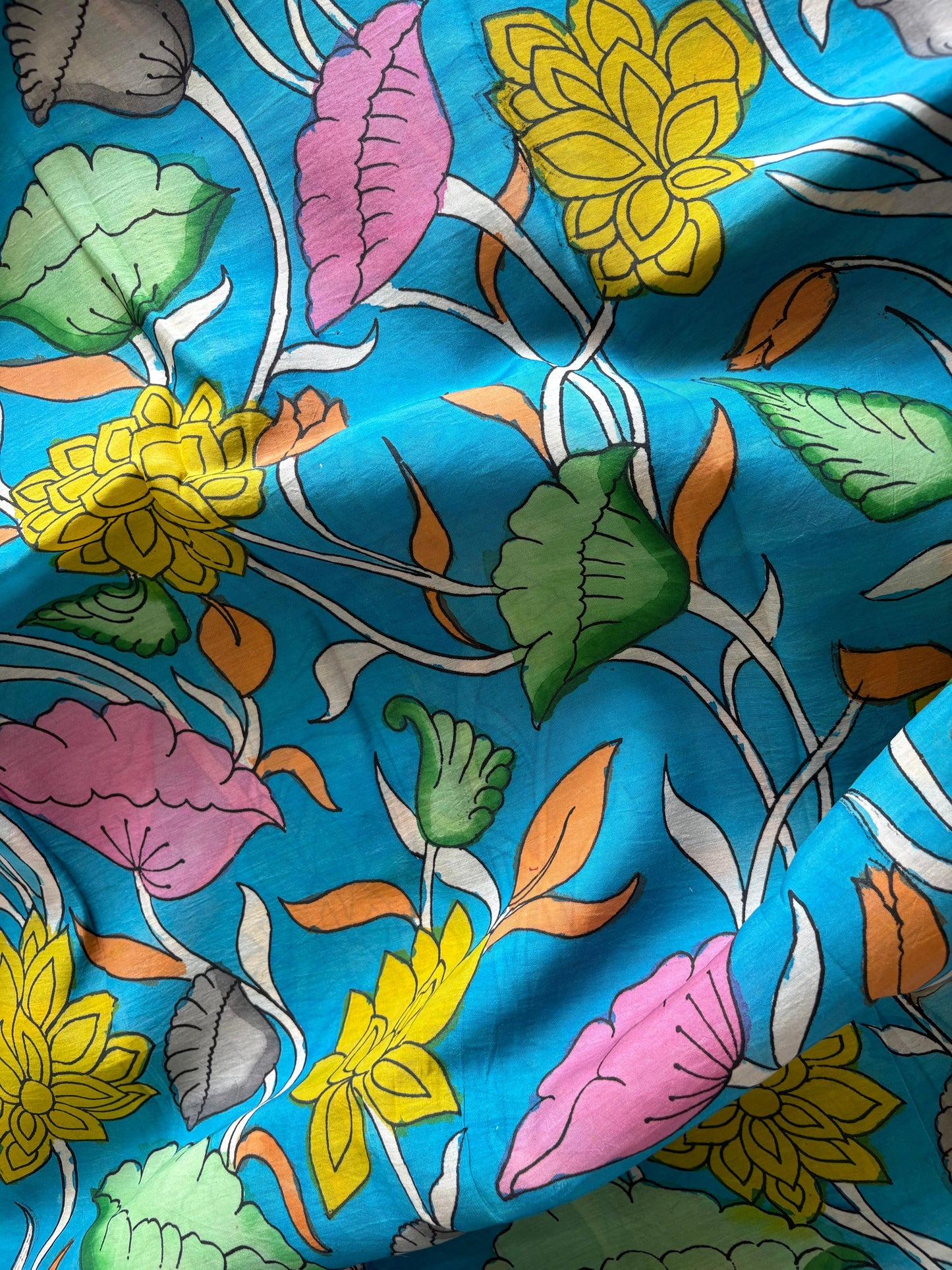 Pen Kalamkari hand painted Banglore silk fabric