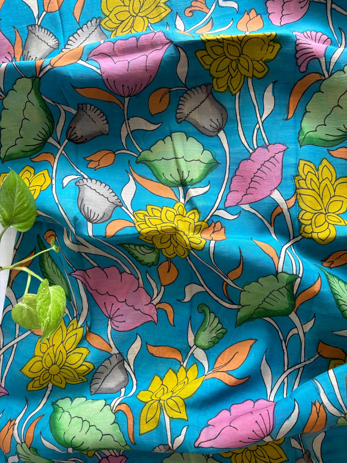 Pen Kalamkari hand painted Banglore silk fabric