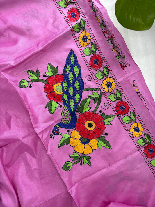 Kantha Stitch Art Silk Blouse Piece