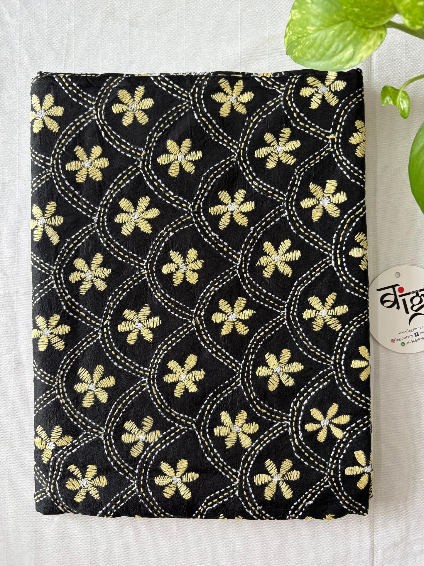 Kantha Stitch Hand Embroidary Full Work Pure Banglore Silk Dupatta - Black