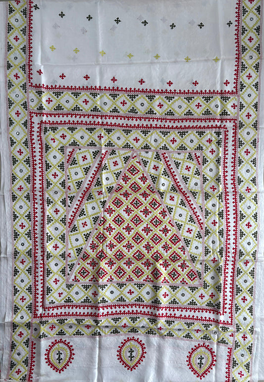 Gujrati Stitch/Kutch Hand Embroidered Art Silk Saree