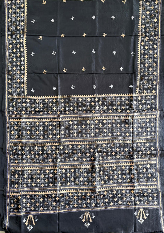 Gujrati Stitch/Kutch Hand Embroidered Art Silk Saree