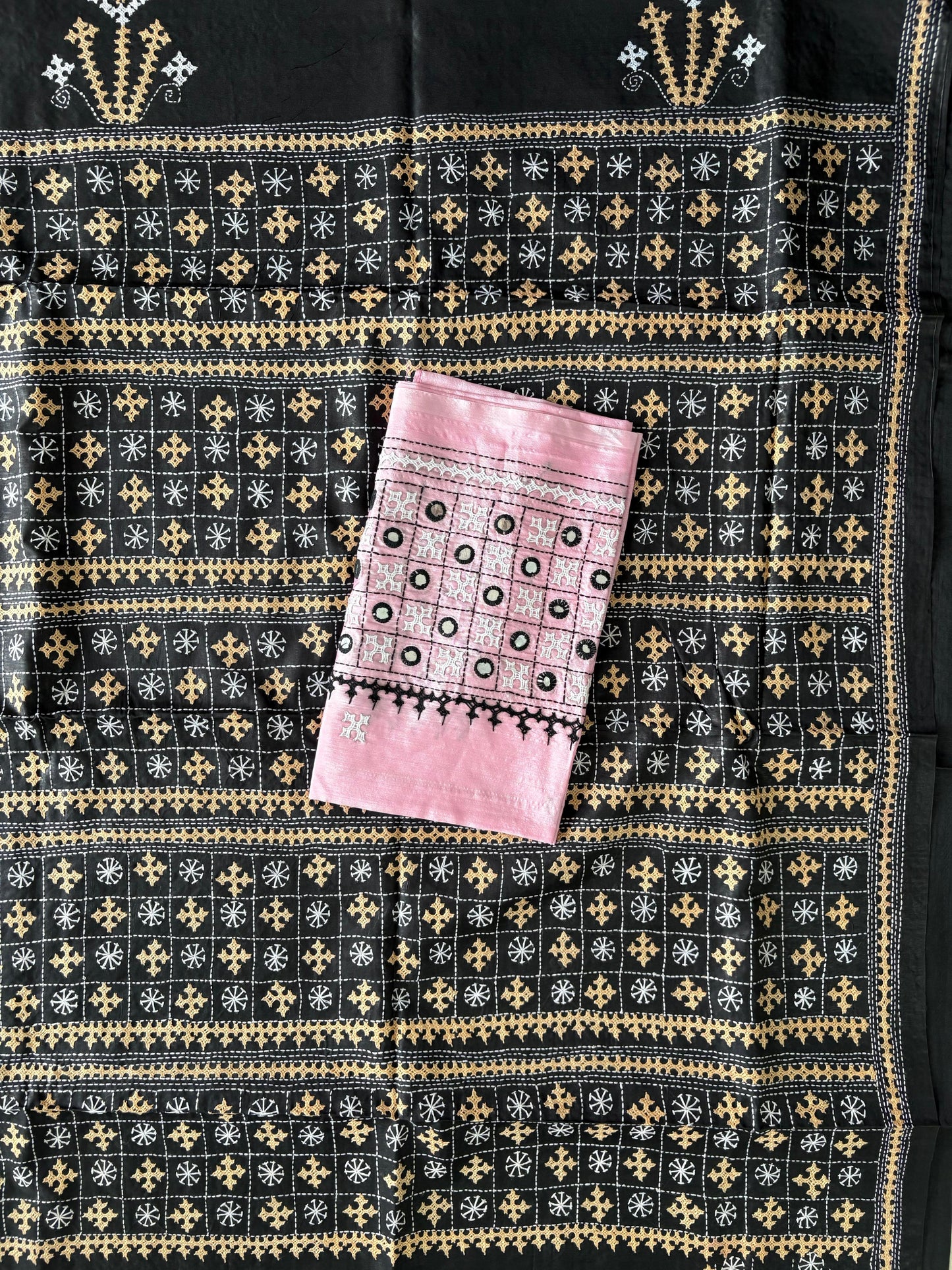 Gujrati Stitch/Kutch Hand Embroidered Art Silk Saree