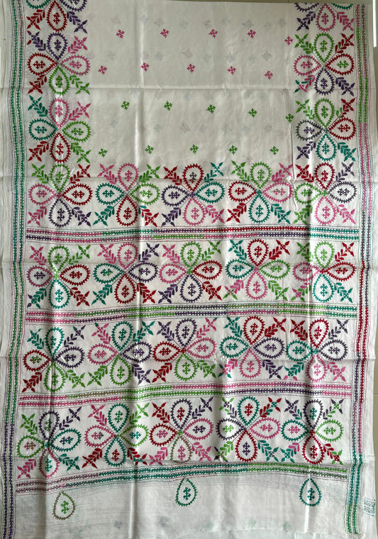 Gujrati Stitch/Kutch Hand Embroidered Art Silk Saree