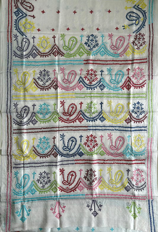 Gujrati Stitch/Kutch Hand Embroidered Art Silk Saree