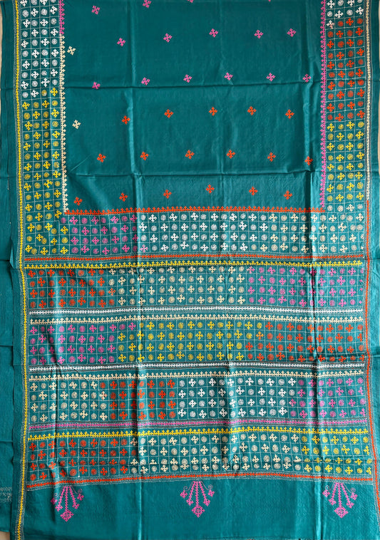 Gujrati Stitch/Kutch Hand Embroidered Art Silk Saree