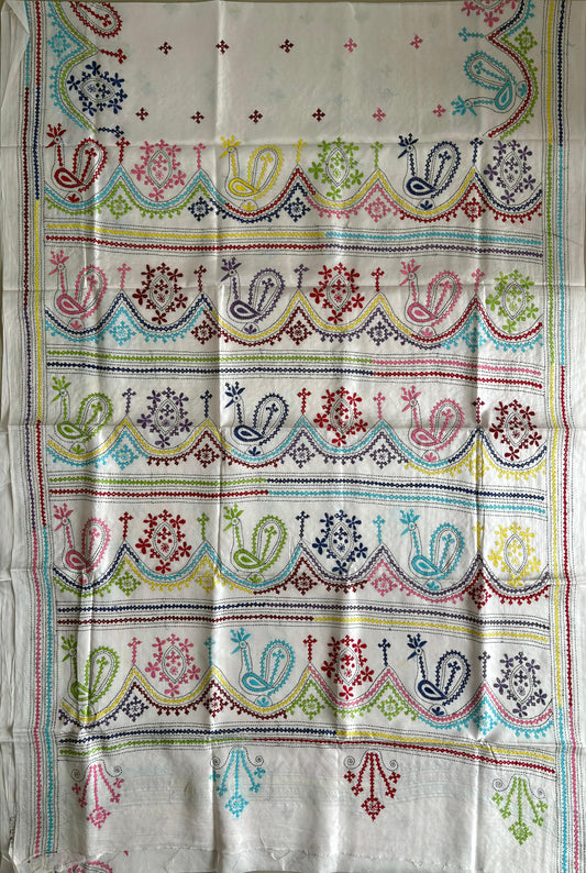 Gujrati Stitch/Kutch Hand Embroidered Art Silk Saree