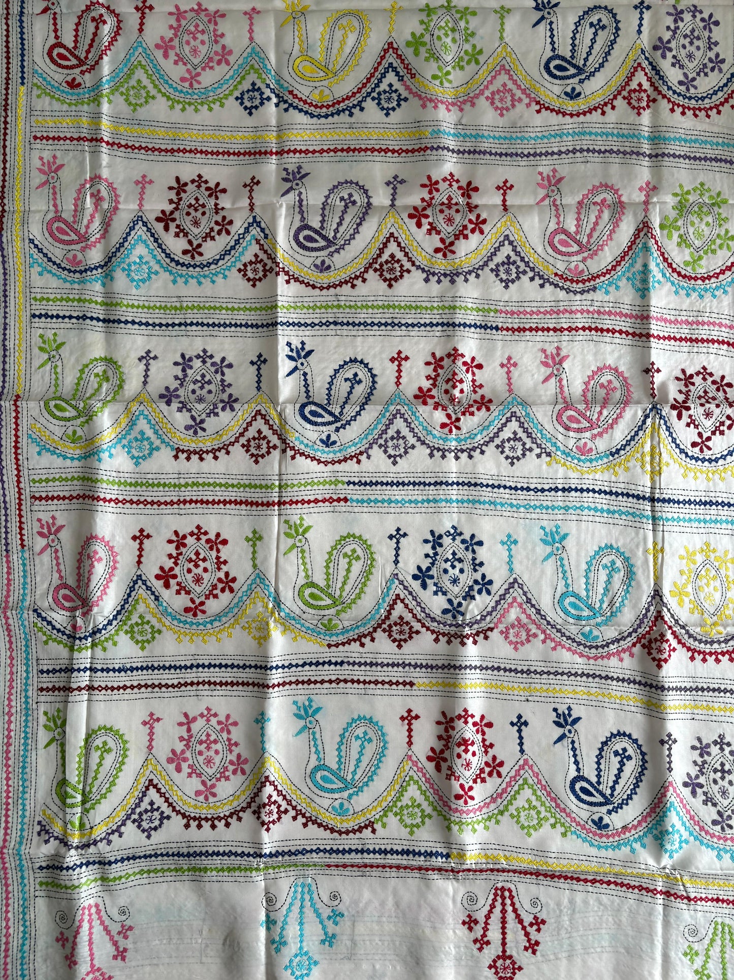 Gujrati Stitch/Kutch Hand Embroidered Art Silk Saree