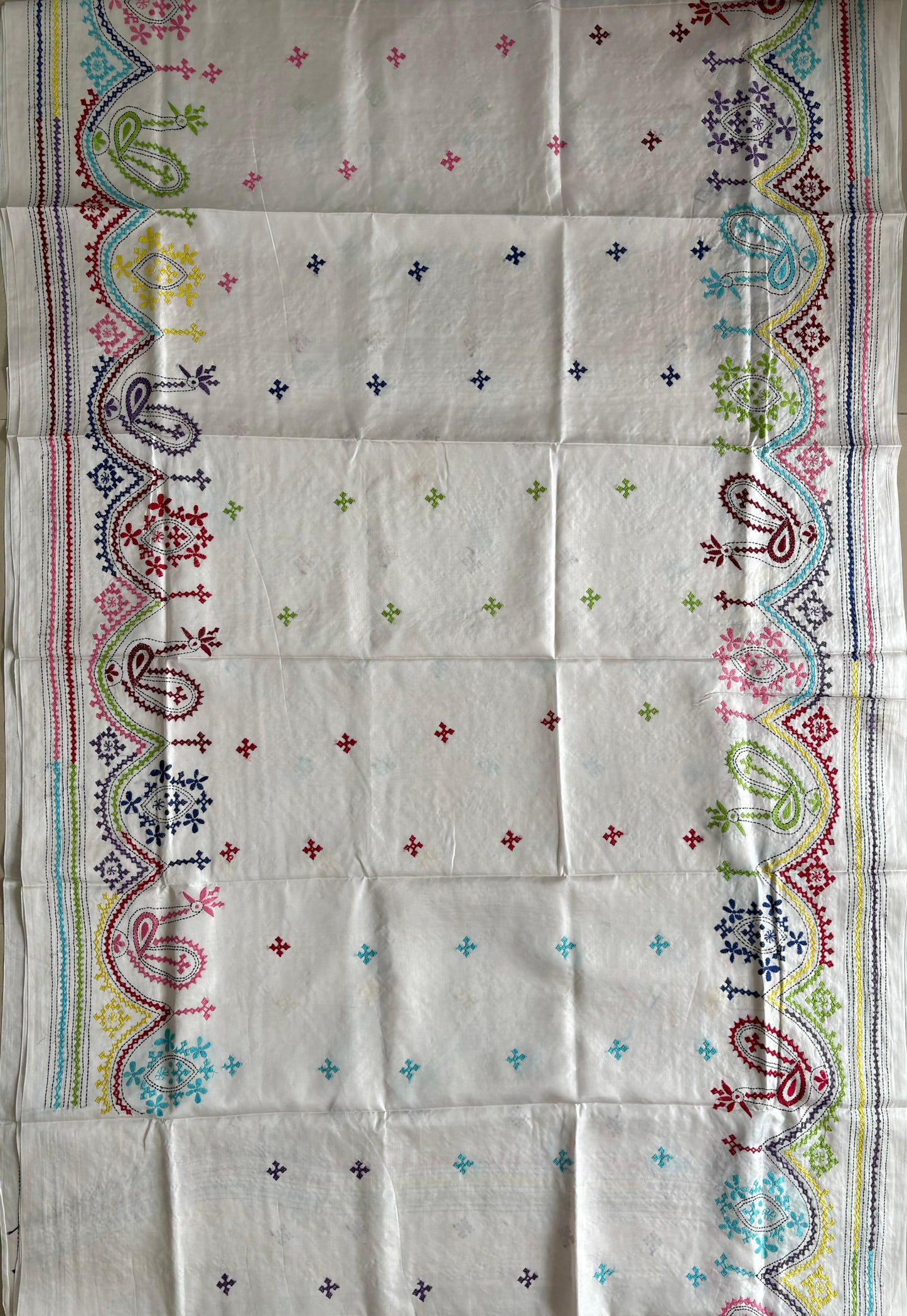 Gujrati Stitch/Kutch Hand Embroidered Art Silk Saree