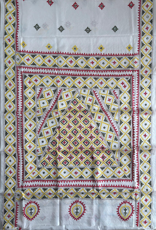 Gujrati Stitch/Kutch Hand Embroidered Art Silk Saree