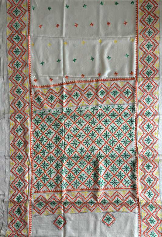 Gujrati Stitch/Kutch Hand Embroidered Art Silk Saree