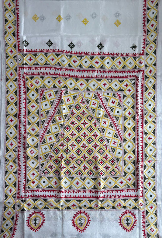 Gujrati Stitch/Kutch Hand Embroidered Art Silk Saree