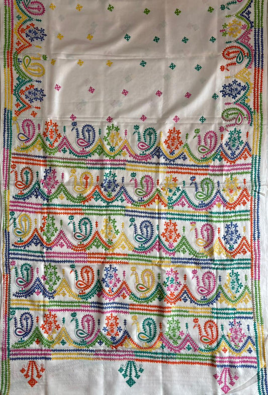 Gujrati Stitch/Kutch Hand Embroidered Art Silk Saree