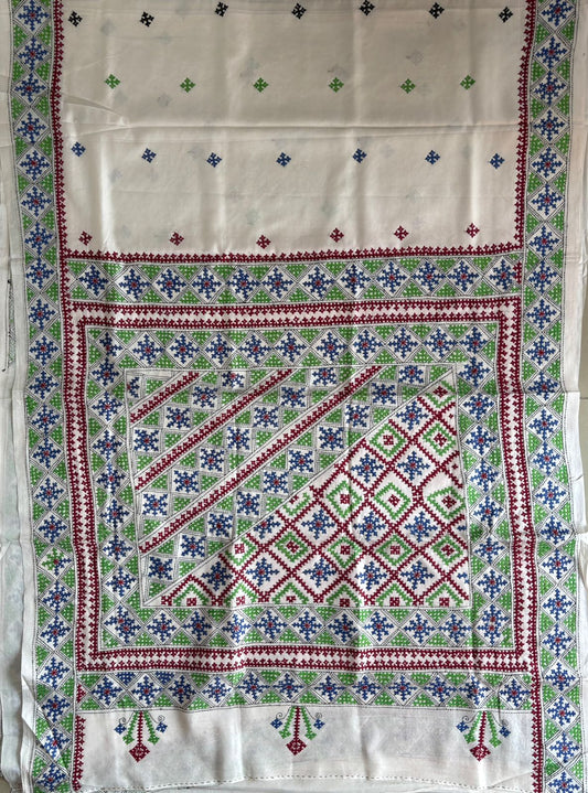 Gujrati Stitch/Kutch Hand Embroidered Art Silk Saree