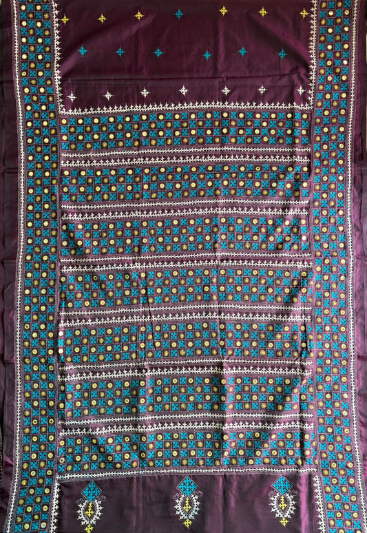 Gujrati Stitch/Kutch Hand Embroidered Art Silk Saree