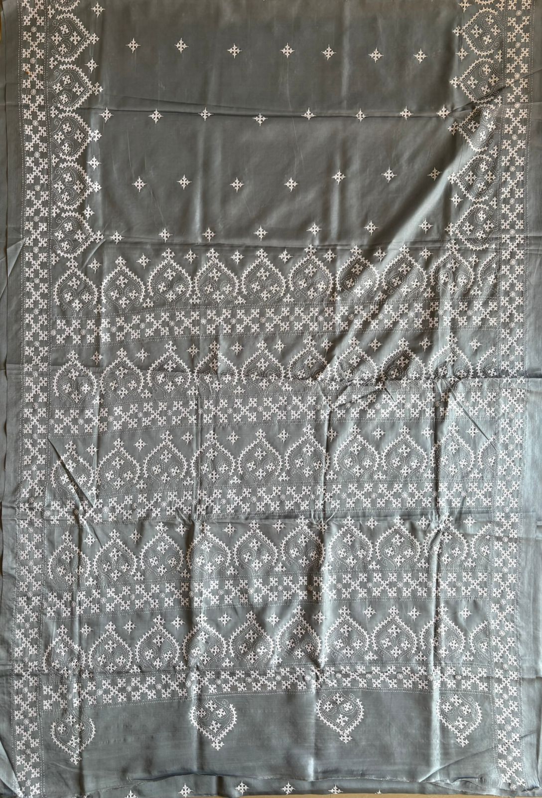 Gujrati Stitch/Kutch Hand Embroidered Art Silk Saree