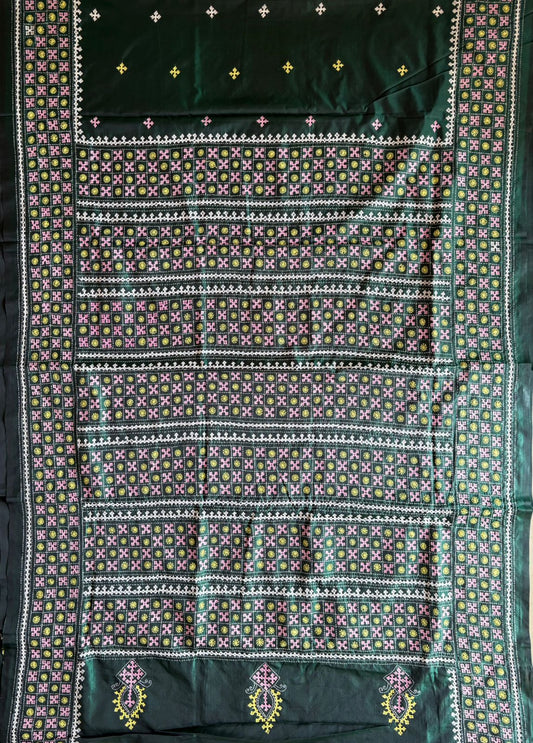 Gujrati Stitch/Kutch Hand Embroidered Art Silk Saree