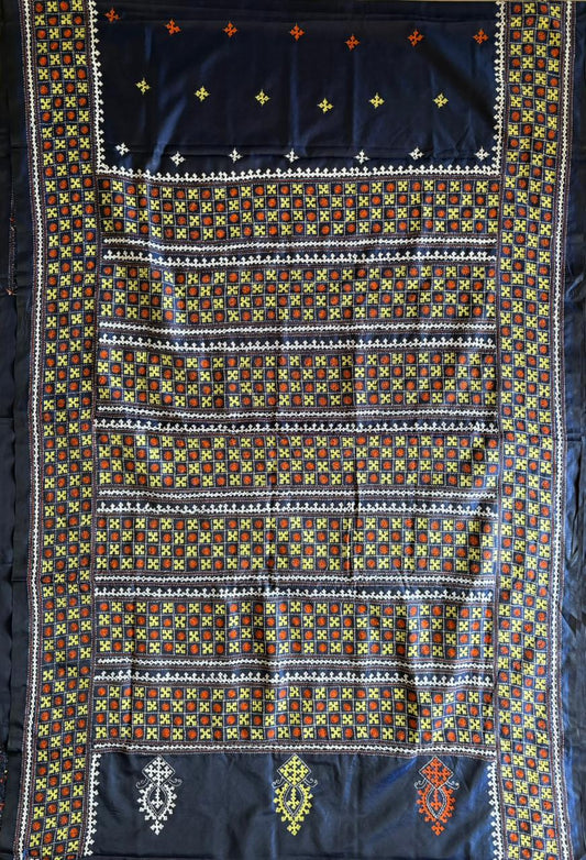 Gujrati Stitch/Kutch Hand Embroidered Art Silk Saree