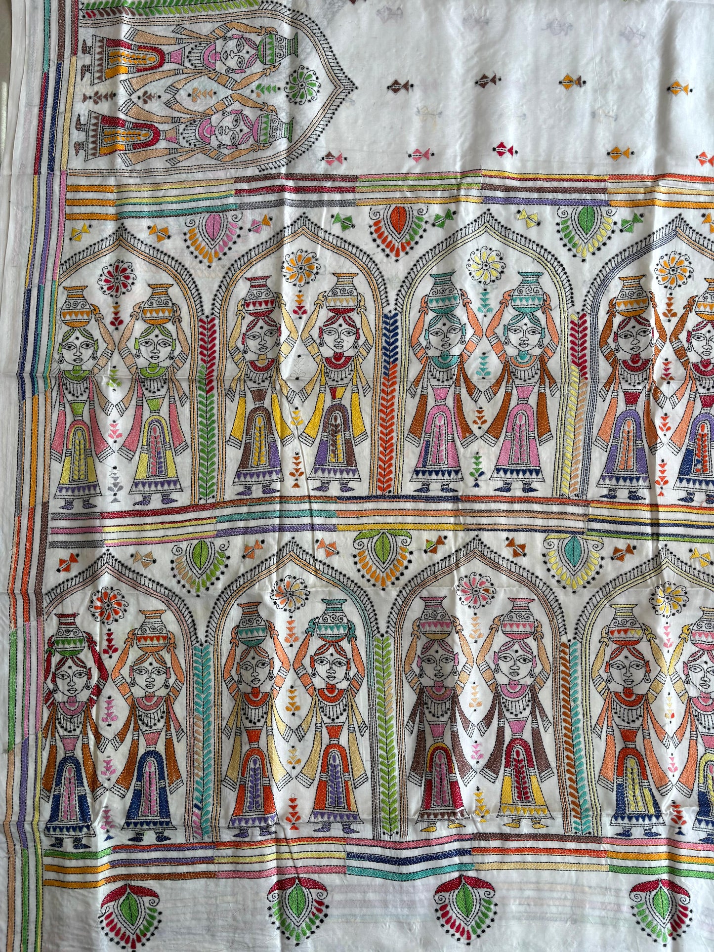 Kantha Hand Embroidered Blended Banglore Silk/Art Silk Saree With Blouse